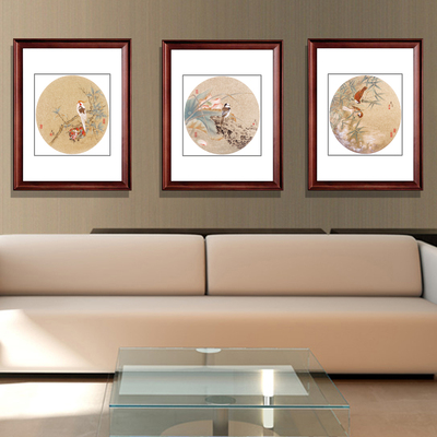 三联画国画装饰画名家实木有框带框餐厅现代花鸟客厅组合中式欧式