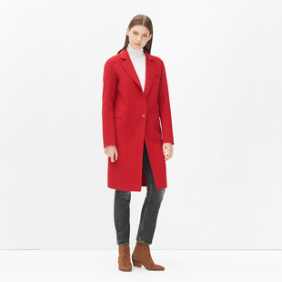 法国设计师一粒扣大衣酒红色大衣廓形茧型大衣中长款大衣羊绒羊毛