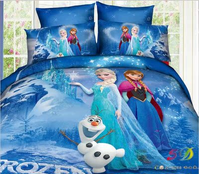 冰雪奇缘艾莎3D四件套蓝精灵全棉床上用品儿童卡通四件套特价促销