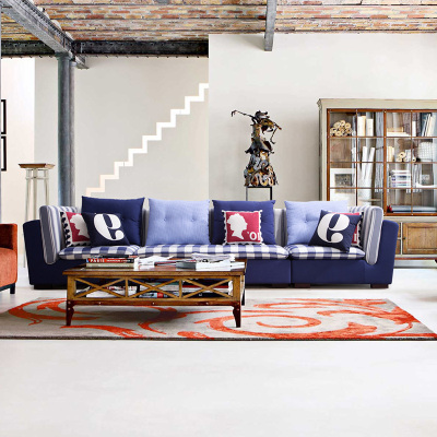 地中海沙发美式转角布艺沙发组合客厅家具大小户型蓝色可拆洗沙发