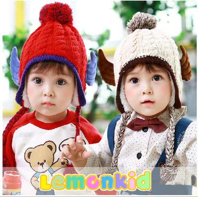 韩国冬季新款儿童帽子宝宝护耳帽子带翅膀的天使护耳帽冬帽