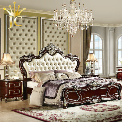 欧式床美式床奢华雕花新古典双人床主卧皮床实木婚床法式床高箱床