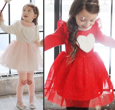 韩国女童连衣裙加绒加厚秋冬季公主裙纱裙儿童裙子冬裙新年装红色
