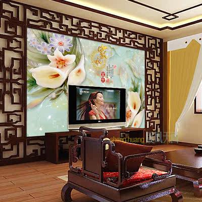 晟凰天画3D立体玉雕浮雕壁画客厅电视沙发背景墙家和富贵无缝壁纸