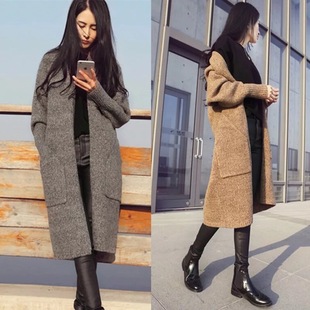 秋冬装韩版女士毛衣加厚外套女中长款显瘦针织开衫