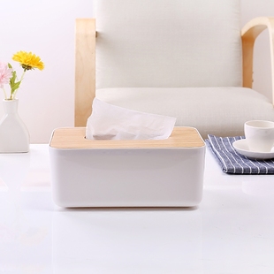 出口单品 简约欧式白色配橡木纸巾盒 高档餐巾盒 防水纸巾抽