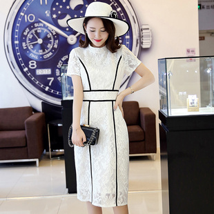 夏季新款夏装女装韩版中长裙长款短袖裙子气质修身黑色白色连衣裙