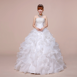 2015新款齐地婚纱礼服大码显瘦修身新娘结婚蕾丝抹胸婚纱韩式钻夏