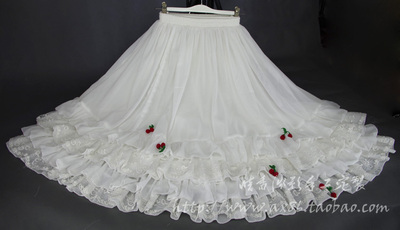 暗香浅影手工制作lolita纯色雪纺荷叶边蕾丝半身长裙两件套
