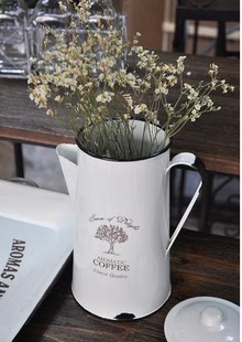 欧式复古搪瓷花瓶花筒/铁质做旧出口品质咖啡壶多用水壶厚实