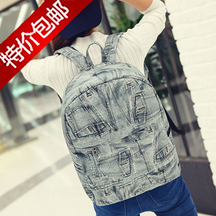 韩版文艺范双肩包新款女学生帆布牛仔书包休闲旅行背包电脑包包邮