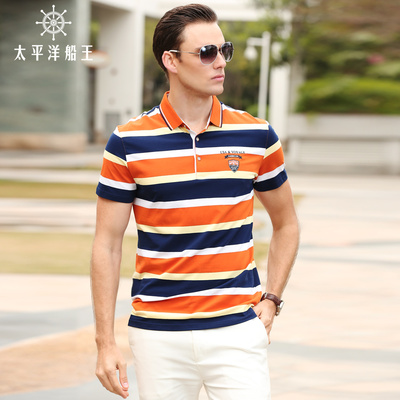 太平洋船王短袖T恤2015夏装新款男士条纹polo衫男式韩版休闲翻领