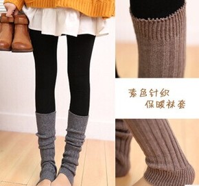 2014冬季新款韩系混搭 兔毛针织保暖打底袜套女装