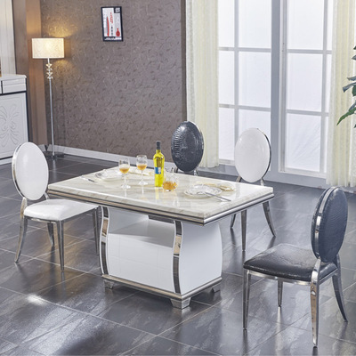 现代简约餐厅大理石餐桌椅组合 时尚家具饭桌 6人4人不锈钢餐台