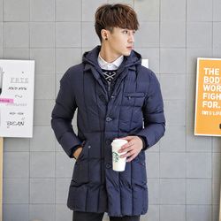 UYUK冬季韩版中长款修身棉服 男士纯色加厚潮棉衣外套 男装棉衣
