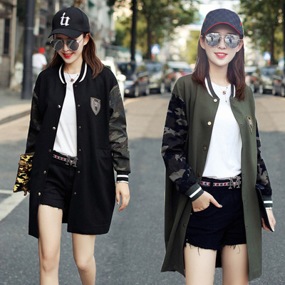 2016秋季新款女装韩版中长款女士上衣棒球服修身学生长袖外套潮