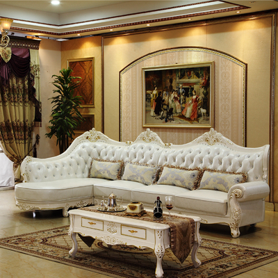 欧式真皮沙发组合 客厅转角 现代法式实木 头层牛皮大小户型奢华