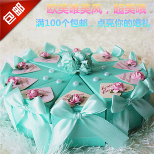 独家定制 高档费列罗喜糖盒子纸盒三角蛋糕型珍珠欧式小花喜糖盒