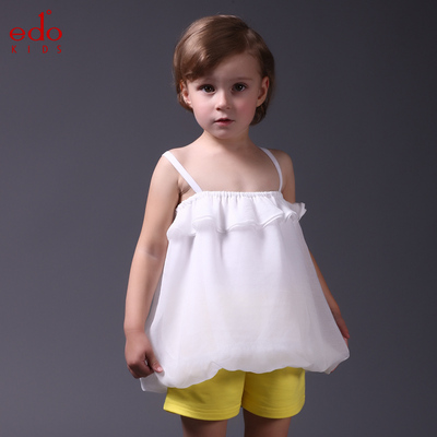 edo1一度童装2015夏季儿童新品女童时尚纯色可爱蓬蓬纱吊带背心