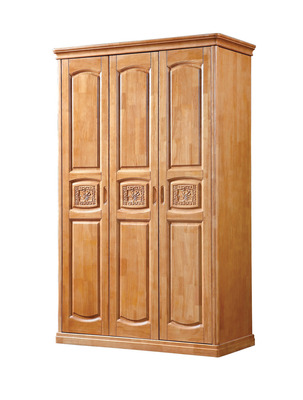 南康家具全实木橡木衣柜中式简约三门开门实木雕花衣柜大衣橱包邮