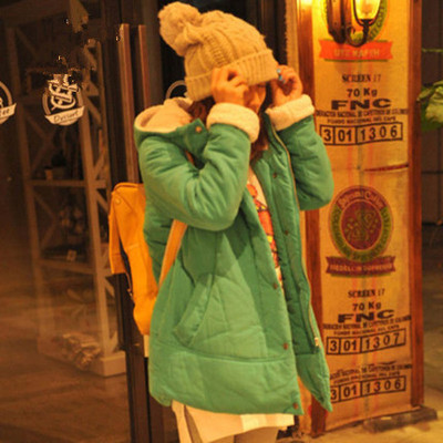 韩版冬季棉衣女外套冬装中长款连帽韩国女装大码羊羔毛加厚棉服女