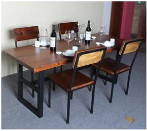 简约现代餐桌椅组合一桌六椅铁艺复古实木餐桌餐厅咖啡馆桌椅组合