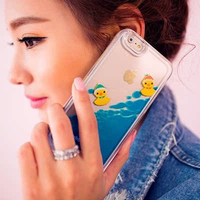小黄鸭子lovely duck苹果6手机壳液体iphone6plus手机套5/5S硬壳