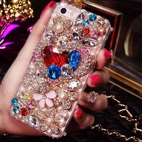 心形满钻苹果7手机壳 iPhone6plus透明花保护套时尚奢华手机外壳