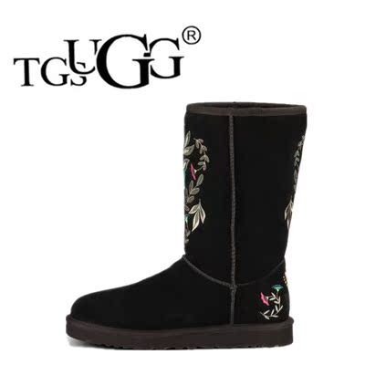 TGSUGG  女士冬季新款羊毛一体高筒保暖雪地靴tgαugg1005760黑色