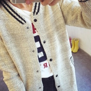 时尚秋季2015中长款长袖针织衫韩版女士毛衣百搭棒球服开衫外套