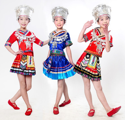 六一苗族服装舞蹈演出服云南少数民族壮族女装湘西瑶族儿童表演服