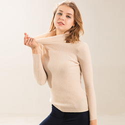 2016时尚新款修身抽条羊绒衫女紧身款打底衫纯色羊