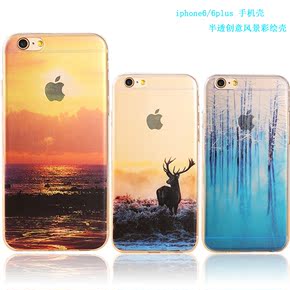 创意风景苹果6手机壳iphone6plus彩绘保护套6s全包透明超薄软外壳