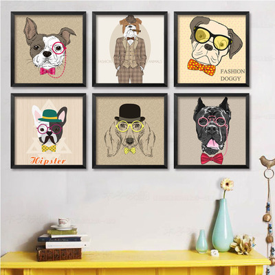 宠物狗装饰画儿童卧室有框壁画餐厅沙发背景墙画现代简约创意挂画