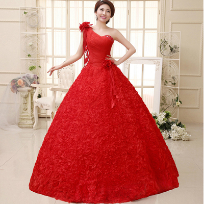 韩版红色蕾丝大摆蓬蓬新娘主题摄影婚纱 音乐会演出艺考晚礼服女
