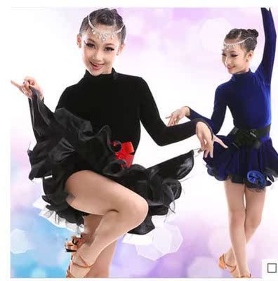 女童拉丁舞比赛演出服装春秋冬拉丁裙幼儿丝绒舞蹈长袖练功服