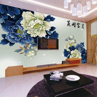 3d壁画电视墙壁纸牡丹花开富贵大型现代中式客厅卧室无缝背景墙布