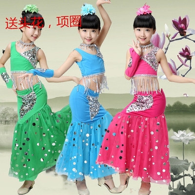 新款儿童民族服饰少儿葫芦丝演出服孔雀舞服装女童傣族舞蹈表演服