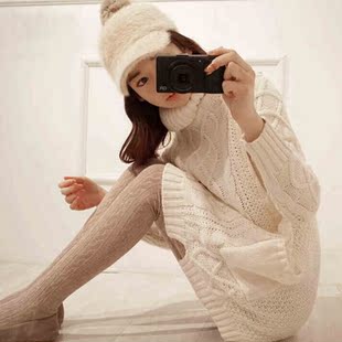 2015冬季新款高领加厚毛衣女韩版中长款保暖麻花修宽松口袋打底衫