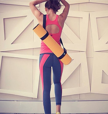 2016新款 王菲同款瑜伽裤 撞色拼接大牌设计健身运动瑜伽八分裤