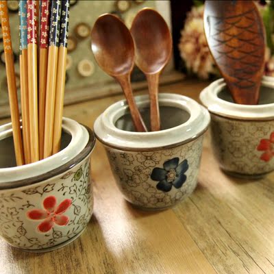 日式餐具和风筷筒筷桶筷子筒 陶瓷创意筷子笼 厨房餐桌酒店筷笼