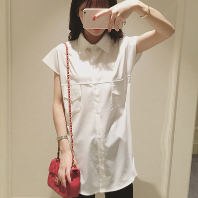 2016夏季新款韩版时尚潮流女装短袖纯色大码个性衬衫雪纺衫包邮