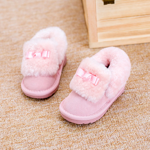 2015冬季新款儿童雪地靴牛皮羊毛棉靴保暖鞋公主鞋蝴蝶结毛毛鞋