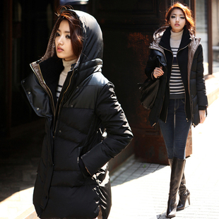 2014新款大码女装加厚连帽韩版中长款羽绒服两件套冬装斗篷外衣潮