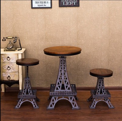 铁艺吧台椅实木酒吧椅创意高脚椅 简约咖啡厅桌椅美式复古书桌椅