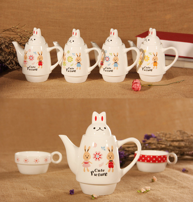 陶瓷创意可爱卡通壶花茶壶茶具套杯水杯 兔子壶水壶水具套装包邮