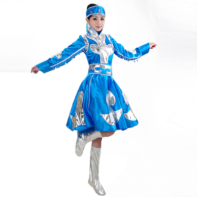 少数民族蒙古族服饰演出服装儿童女童女裙袍舞台蒙古舞蹈红蓝紫色