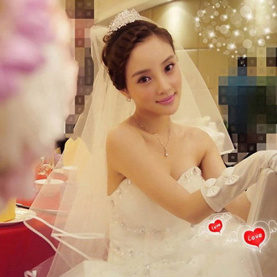明星同款新款新娘头纱韩式简约短款拍照结婚纱头纱带插梳1.5米长