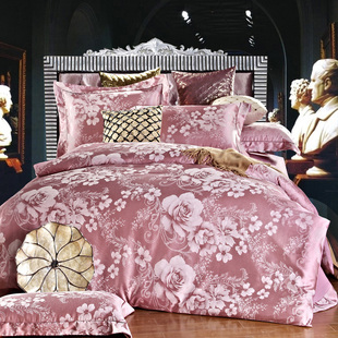 夏季欧式贡缎提花天丝棉床上四件套红色婚庆床单被套家纺1.8米2米
