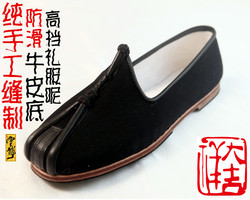 包邮中国民族风复古老北京式传统手工布鞋牛皮底单鞋鹰嘴洒鞋男鞋